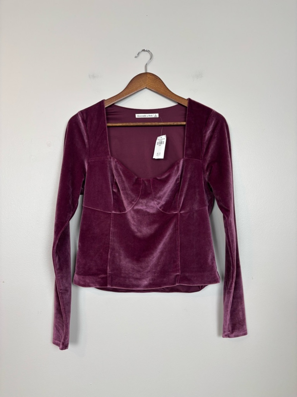 Abercrombie & Fitch Top Womens Lg Velour Long Sleeve Cropped Blouse in Purple